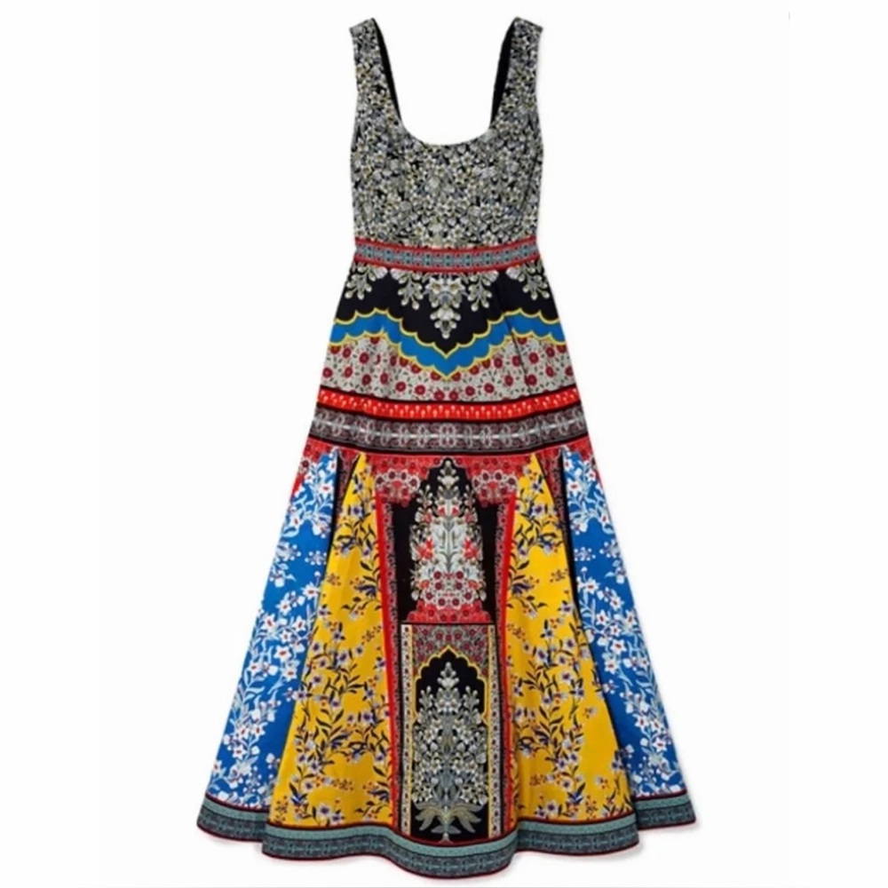 Alice + Olivia Arya Palace Daffodil Print Gown Maxi Dress Colorblock Floral 2